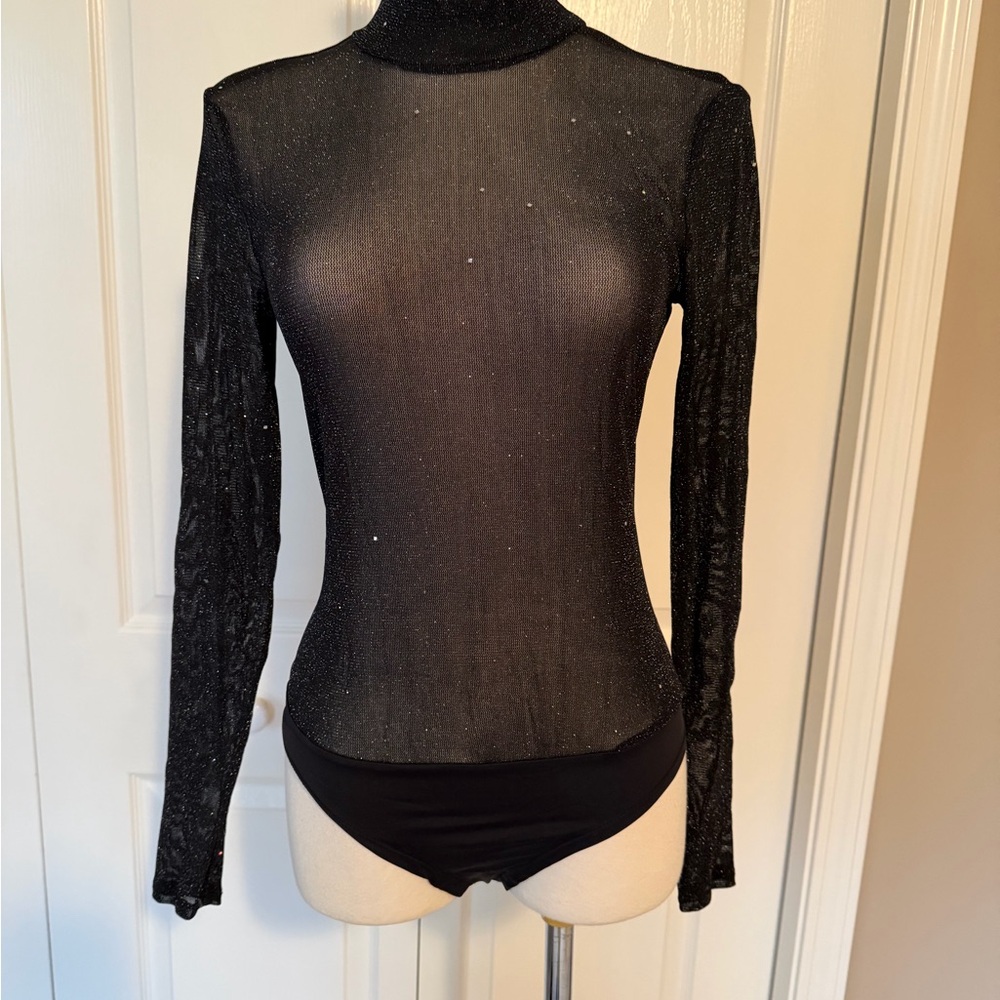 INTERMIX Glittering Black Long Sleeve Bodysuit NWOT